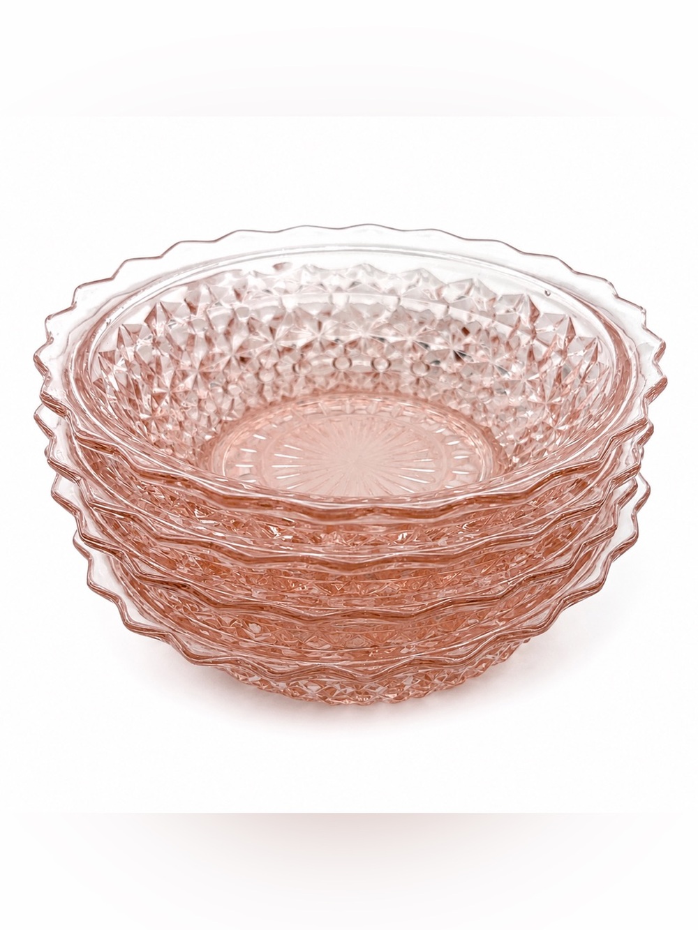 4 Vintage Jeanette Holiday Button Bow Pink Depression Glass Berry Dessert Bowl